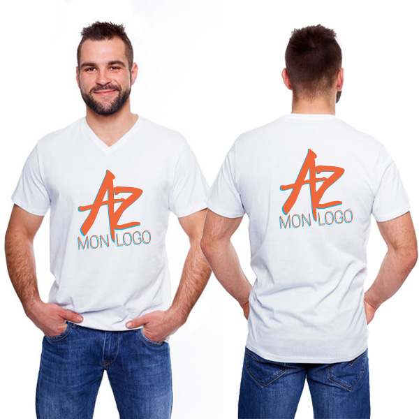 Tee-shirt personnalisé blanc manches courtes col V, prix degressif