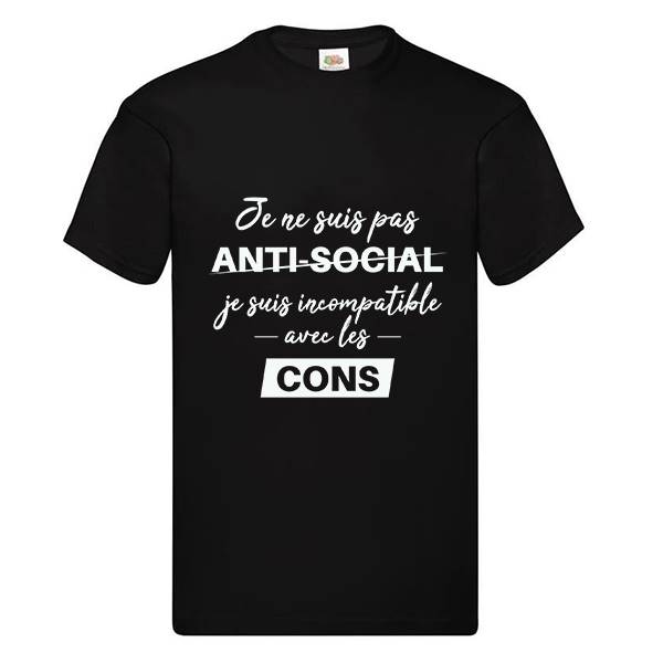 T-shirt homme personnalisé manches courtes , 100% coton 145grs , motif anti social