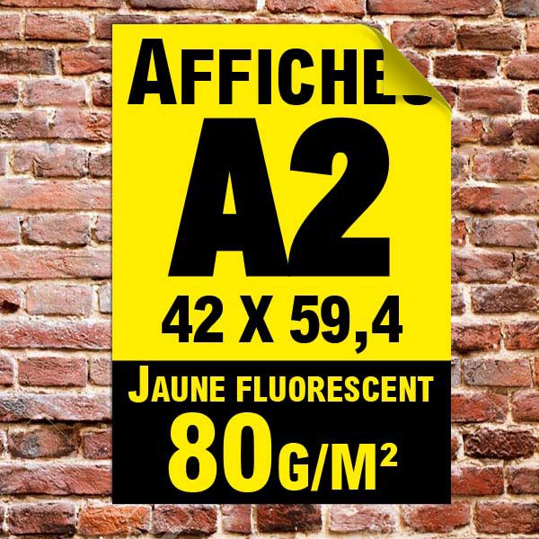 Lot affiche fluo jaune A2 recto impression noire, à partir de 1 unité