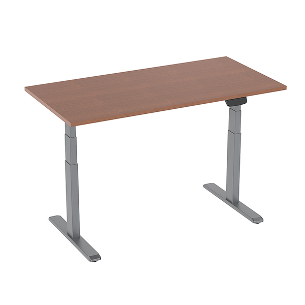 Bureau motorisé simple 120x75 cm assis-debout pied gris plateau noyer  hauteur reglable de 62-128 cm 