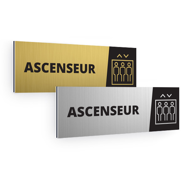 Plaque de porte aluminium brossé rectangulaire pictogramme ascenseur 70x200mm