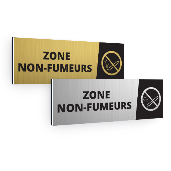 Plaque de porte aluminium brossé rectangulaire pictogramme non fumeurs 70x200mm