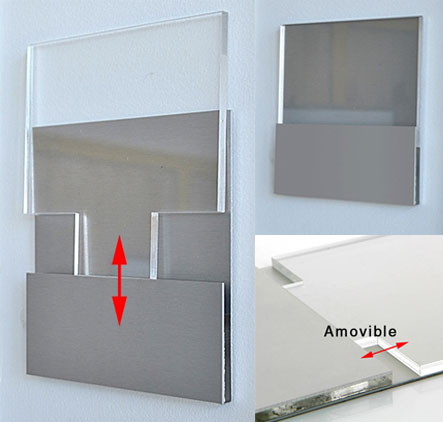 Plaque de porte en aluminium gris satiné avec porte visuel facilement amovible