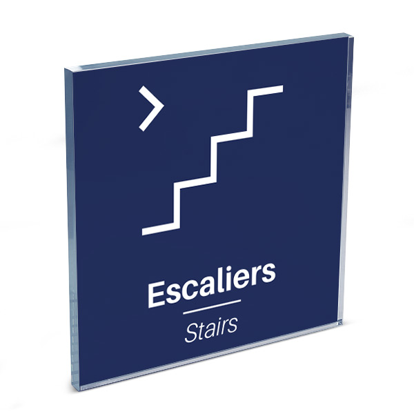 Plaque de porte plexi color uni bleu picto escalier 120 x 120 mm