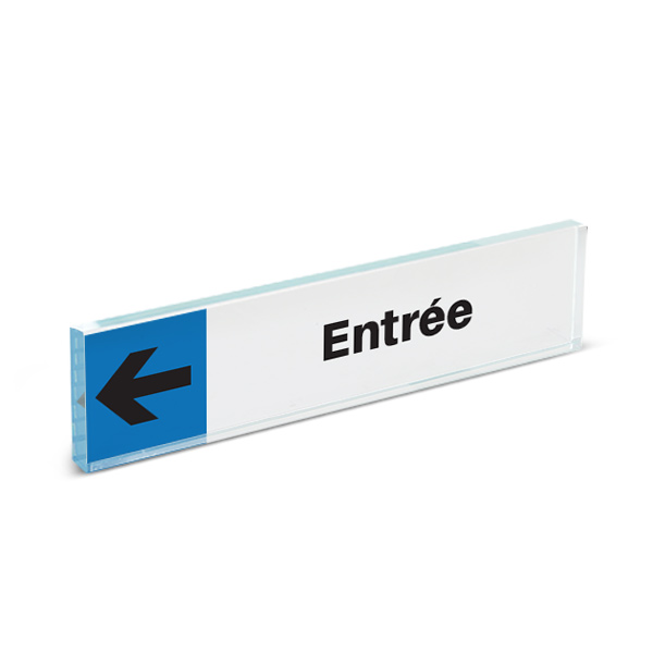 Plaque de porte plexiglass pictogramme entrée gauche, format 40 x 170 mm