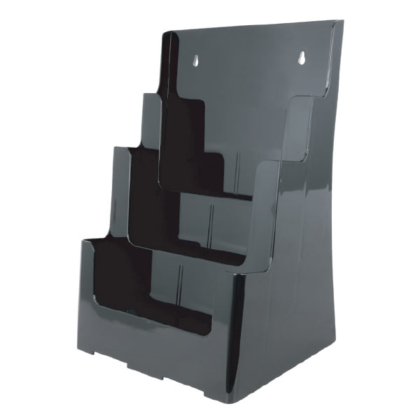 Porte brochures acrylique noir A4 avec 3 compartiments