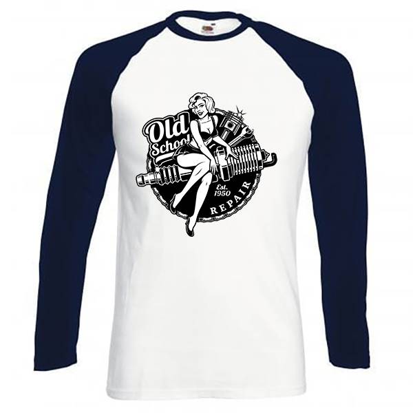 T-shirt homme personnalisé baseball manches longues, 100% coton 165 grs , motif pinup school