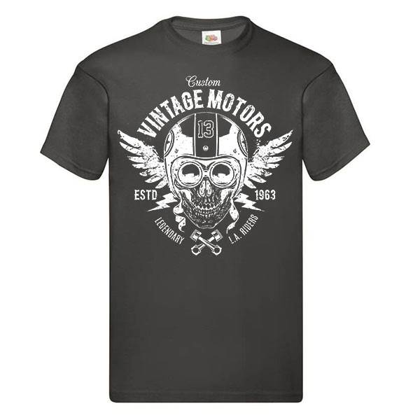 T-shirt homme personnalisé manches courtes , 100% coton 145grs , motif vintage motor skull casque