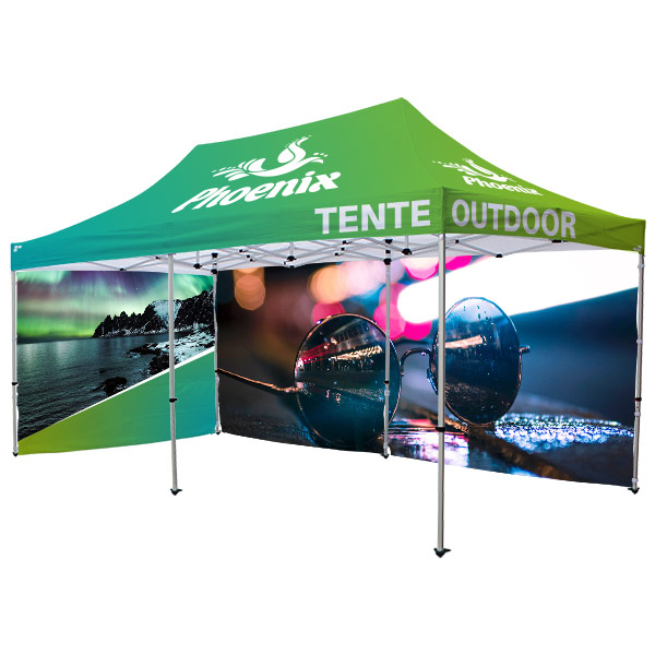 Tente publicitaire personnalisée 6 x 3 m, impression full graphic, 3 murs