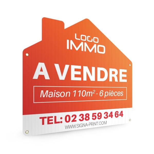 Panneau immobilier forme maison , impression contre collée recto verso, prix degressif