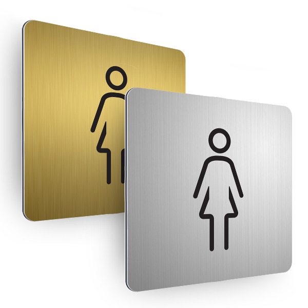 Plaque de porte aluminium brossé carrée pictogramme toilettes femmes