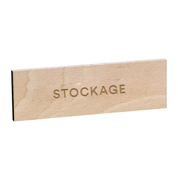 Plaque de porte STOCKAGE gravée sur bois de hêtre
