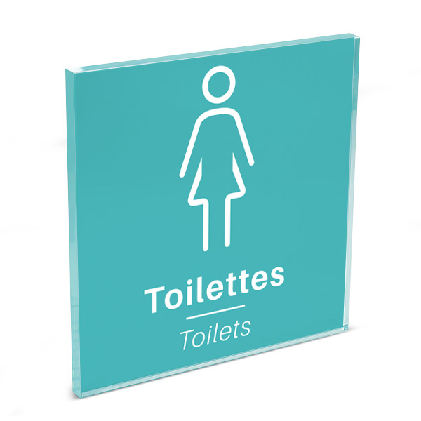 Plaque de porte plexi color uni turquoise picto toilettes femme 120 x 120 mm