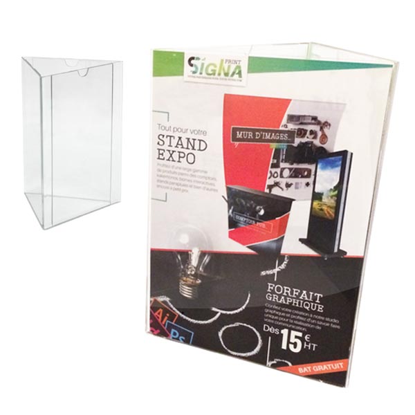 Porte menu plexiglas en triangle pour restaurant (lot de 4)