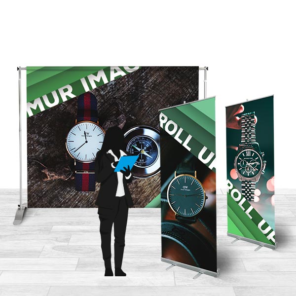 Stand publicitaire pack avec 2 roll up et 1 mur d'images, ref 13