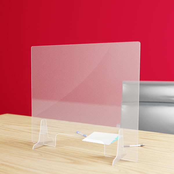 Hygiaphone protection plexiglas 3 mm pour bureau avec petit passe documents, format 850 x 680 mm