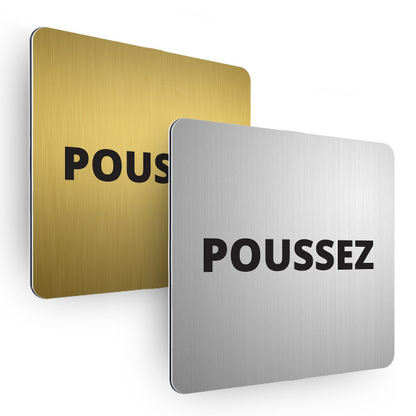 Plaque de porte aluminium brossé carrée pictogramme poussez