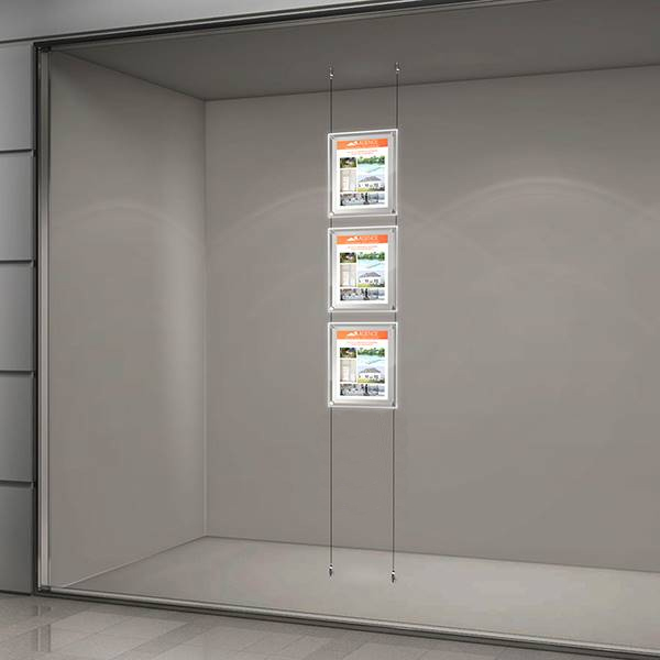 Kit affichage vitrine lumineux sur cables, 1 colonne  3 x  A4