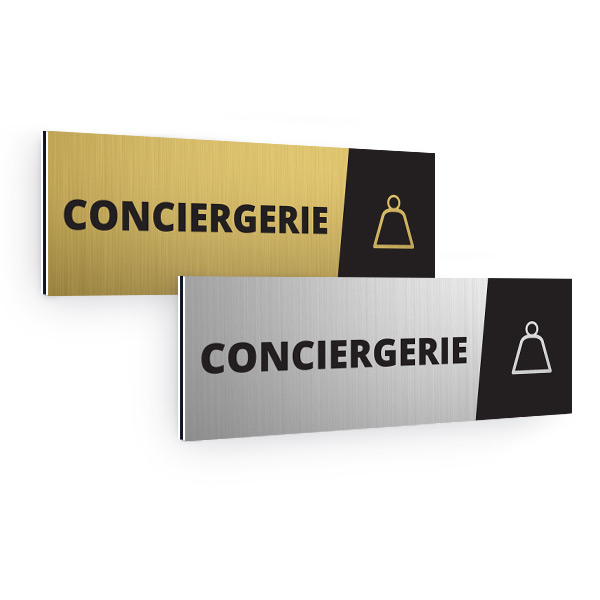 Plaque de porte aluminium brossé pictogramme rectangulaire conciergerie 2 70x200mm