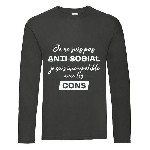 T-shirt homme personnalisé manches longues, 100% coton 145grs , motif  anti social