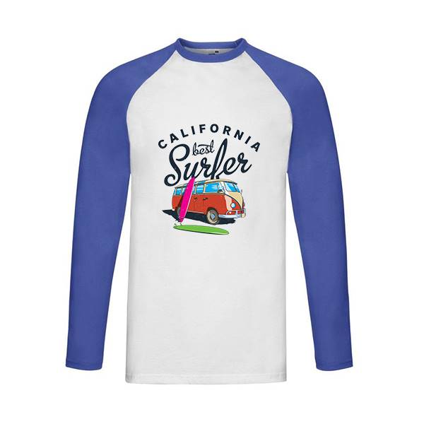T-shirt homme personnalisé baseball manches longues, 100% coton 165 grs , motif california surfer