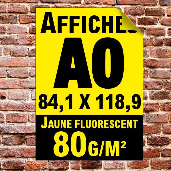 Lot affiche fluo jaune A0 recto impression noire , à partir de 1 unité