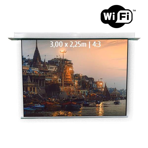 Ecran de projection motorisé encastrable , format 3 x 2.25 m , ecran 4/3 et WIFI