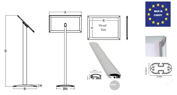 Dimensions du porte menu sur pied