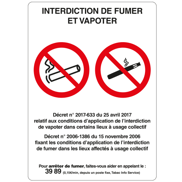 Panneau interdiction de vapoter reglementaire, prix degressif