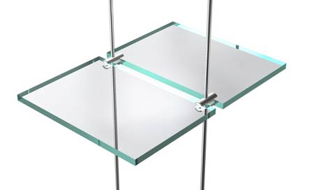 Exemple de suspension de tablette en verre sur tige inox