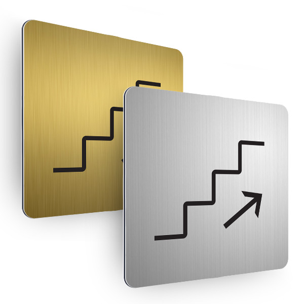 Plaque de porte aluminium brossé carrée escalier pictogramme