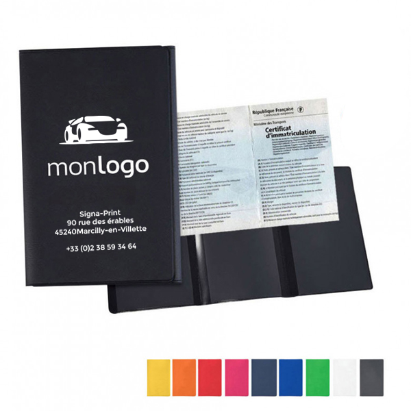 Porte carte grise personnalisée monochrome PVC, à partir de 100 unités