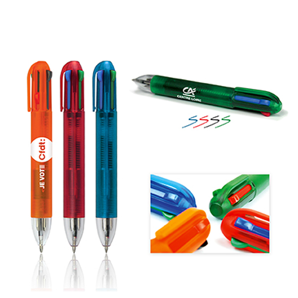 Stylo personnalisé publicitaire 4 couleurs , impression 1 couleur , à partir de 500 unités