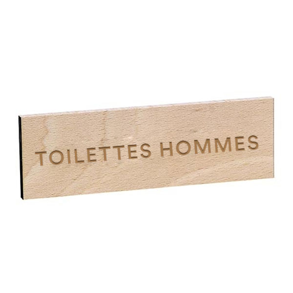 Plaque de porte TOILETTES HOMMES gravée sur bois de hêtre