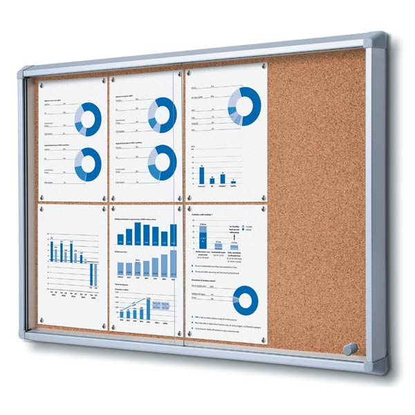Tableau d'affichage en liège avec portes coulissantes