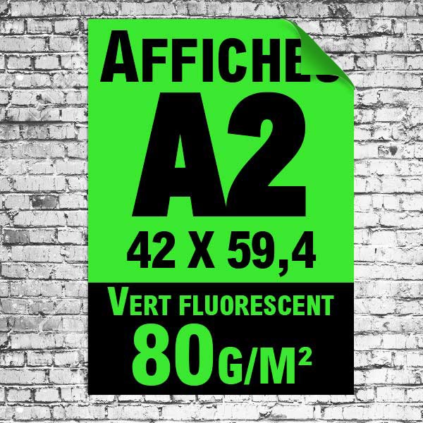 Affiche fluo vert A2 recto impression noire, à partir de 5 unités