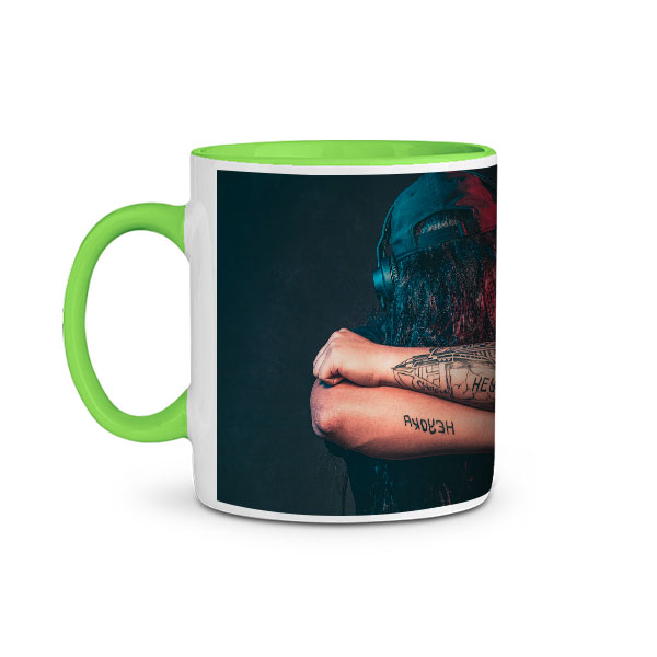 Mug publicitaire personnalisé bicolore impression couleur panoramique