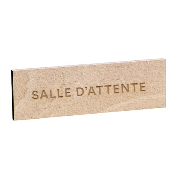 Plaque de porte SALLE D'ATTENTE gravée sur bois de hêtre