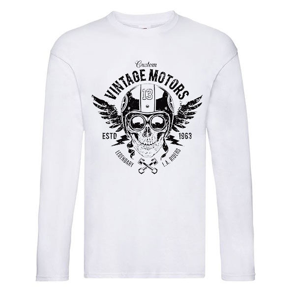 T-shirt homme personnalisé manches longues, 100% coton 145grs , motif vintage motor skull casque