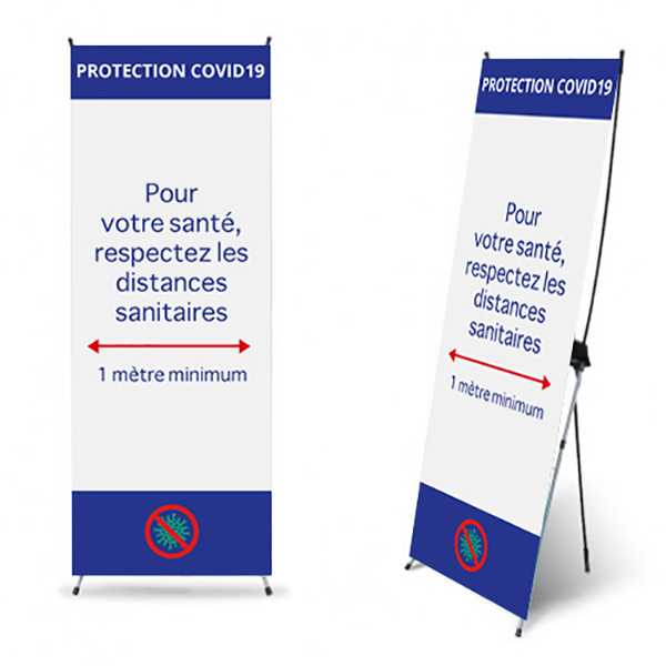 X-Banner format 600 x 1600 mm ,avec impression information distance sanitaire convid-19