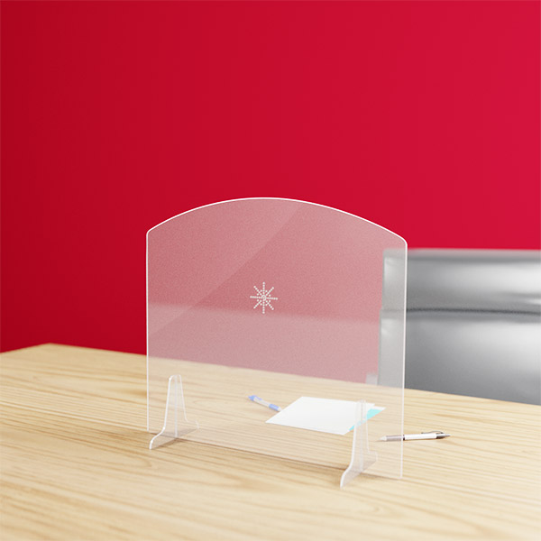 Hygiaphone arrondi protection plexiglas 3 mm avec parloir, format 700 x 617 mm