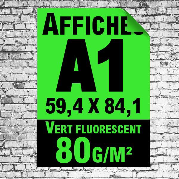 Affiche fluo vert A1 recto impression noire, à partir de 5 unités