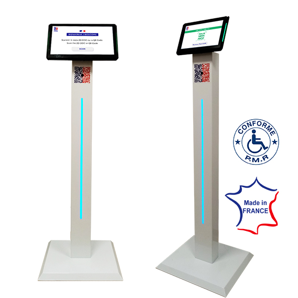 Borne video tactile 10 pouces controle pass sanitaire , hauteur 1285 mm et application FlexiiPass