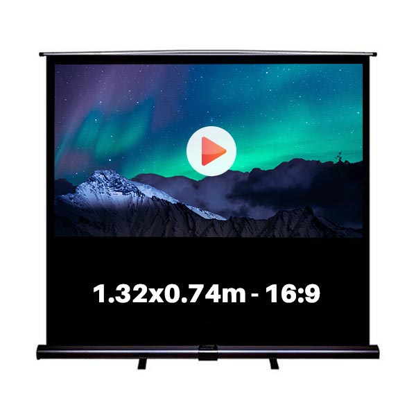 Ecran de projection roll-up pour video projecteur, format 1,32 x 0,74 m , ecran 16/9