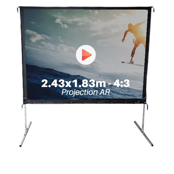 Ecran de projection avec valise pour video projecteur, format 2,43 x 1.83 m , ecran 4/3