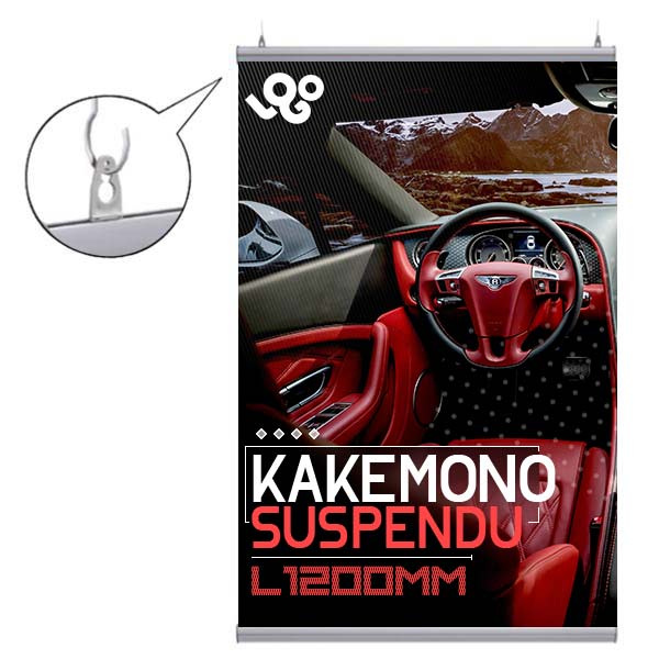 Kakemono suspendu  largeur 1200 mm avec impression sur decolit M1 recto verso