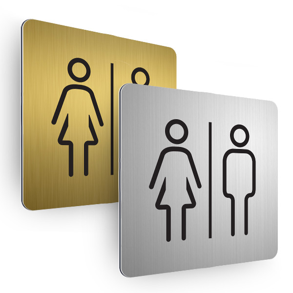 Plaque de porte aluminium brossé carrée pictogramme toilettes 