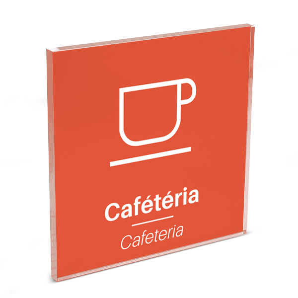 Plaque de porte plexi color uni orange picto cafétéria 120 x 120 mm