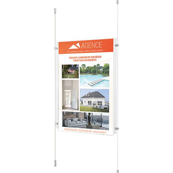 Kit porte affiche vitrine sur cables, format A0