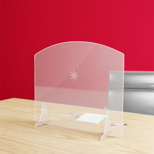 Hygiaphone arrondi protection plexiglas 3 mm pour bureau avec parloir, format 850x750 mm